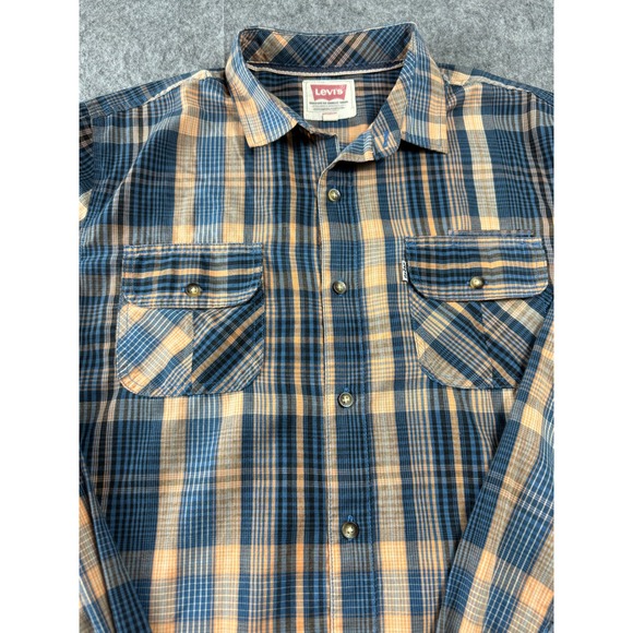 Levi's Men's M Plaid Long Sleeve Button Up Shirt Blue Orange Casual Workwear - Picture 6 of 12